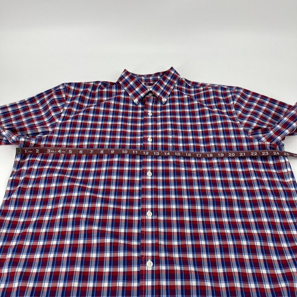 L.L. Bean Shirt Men's L-Reg Red White Blue Plaid Traditional Fit Short Sleeve - Picture 6 of 7
